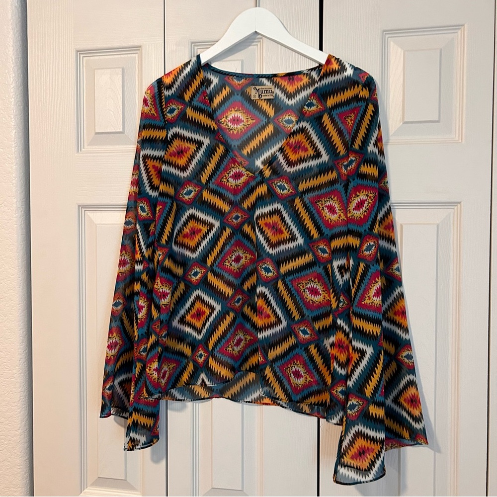 Show Me Your Mumu Sheer Long Sleeve Blouse Top Made in USA Sz Medium Bohemian